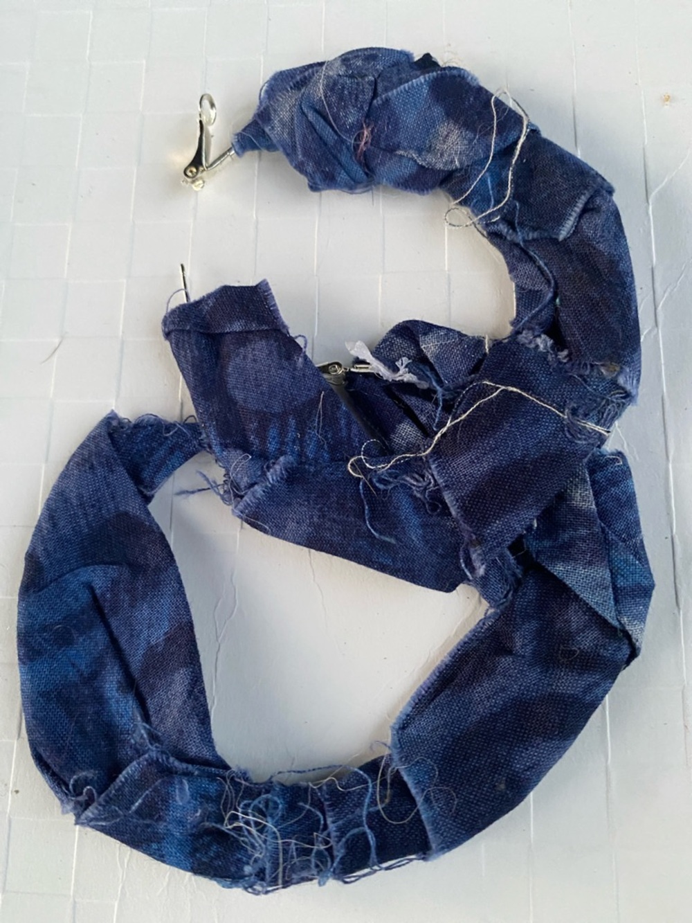 Handcrafted Blue Fabric Hoop Earrings